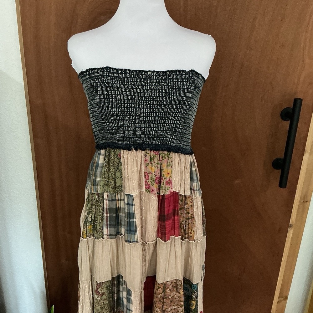 Young Threads Patchwork Dress Smocked Large Maxi Boho Cottage Prairie Western - Picture 8 of 16